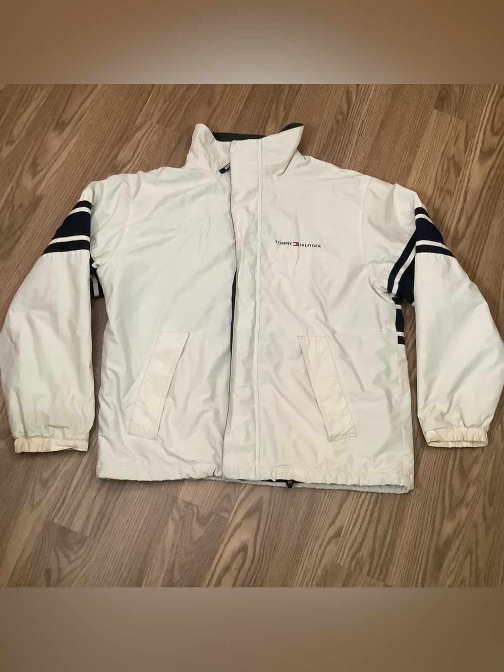 Vintage Tommy Hilfiger Jacket Mens Size L Ivory Sailing Fleece Lined Y2K, Read